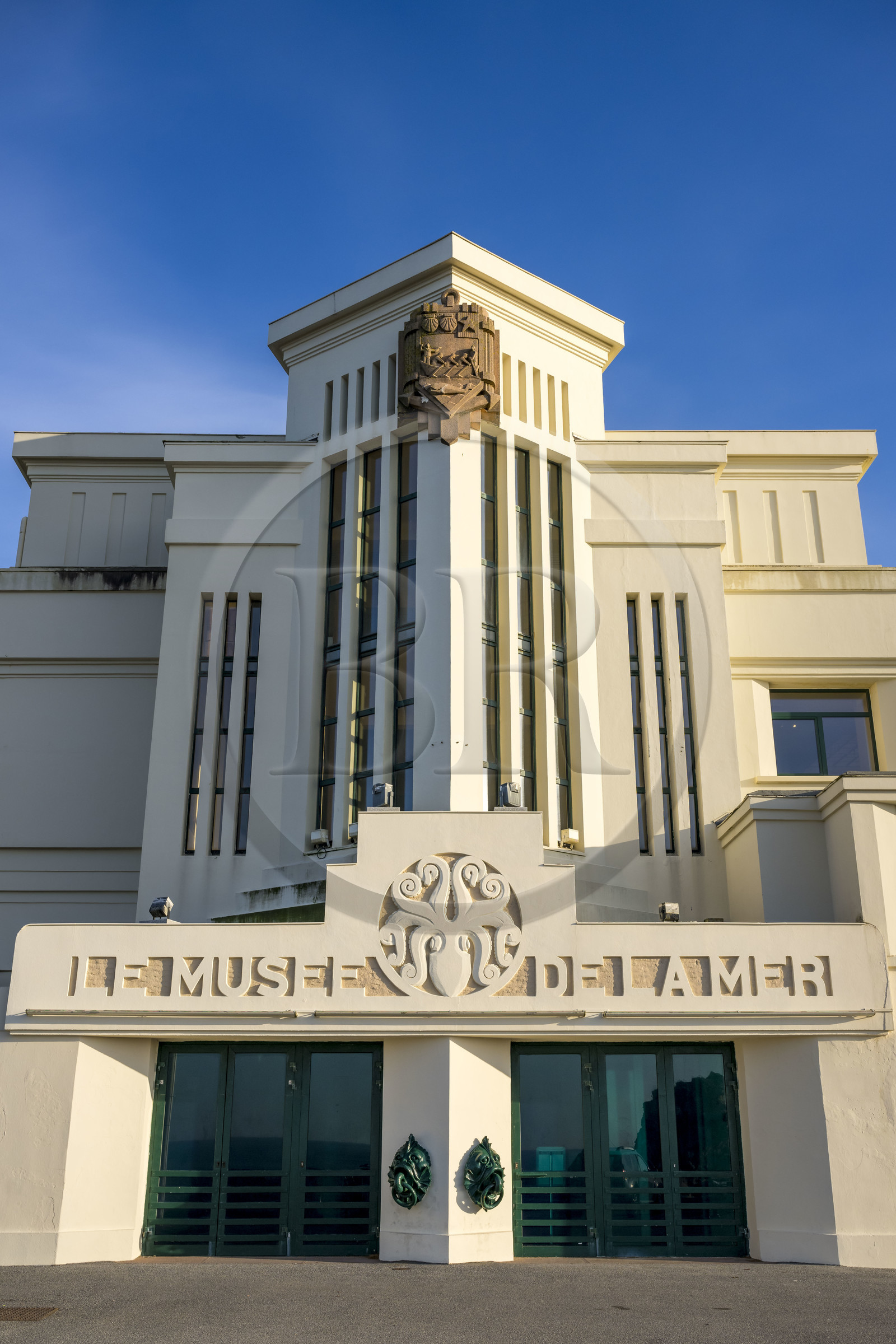 France, Pyrenees Atlantiques, Basque Country, Biarritz, the Art Deco Aquarium and Sea Museum built in 1933, octopus on the frontispiece