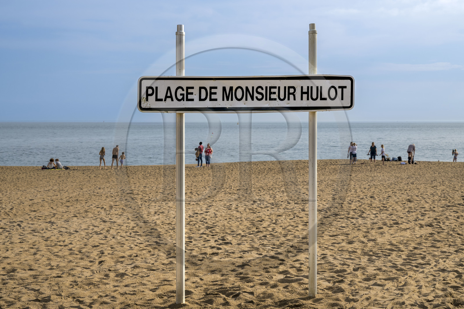 France, Loire-Atlantique (44), Estuaire de la Loire, Saint-Nazaire,  plage de Saint-Marc-sur-Mer, panneau de M. Hulot, personnage des films de Jaques Tati