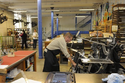France, Vosges (88), Epinal, Cité de l’Image, Imagerie d’Epinal, l'atelier toujours en fonction