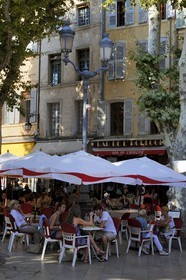 France, Bouches-du-Rhone, Aix-en-Provence, the Place de l'Hotel de ville, Cafe terrace