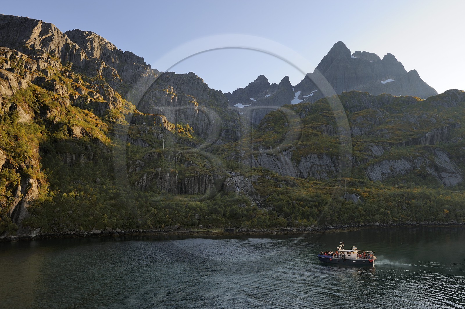 Norway, Nordland County, Lofoten Islands, Austvagoy Island, Trollfjord narrow fjord at the edge of Raftsundet