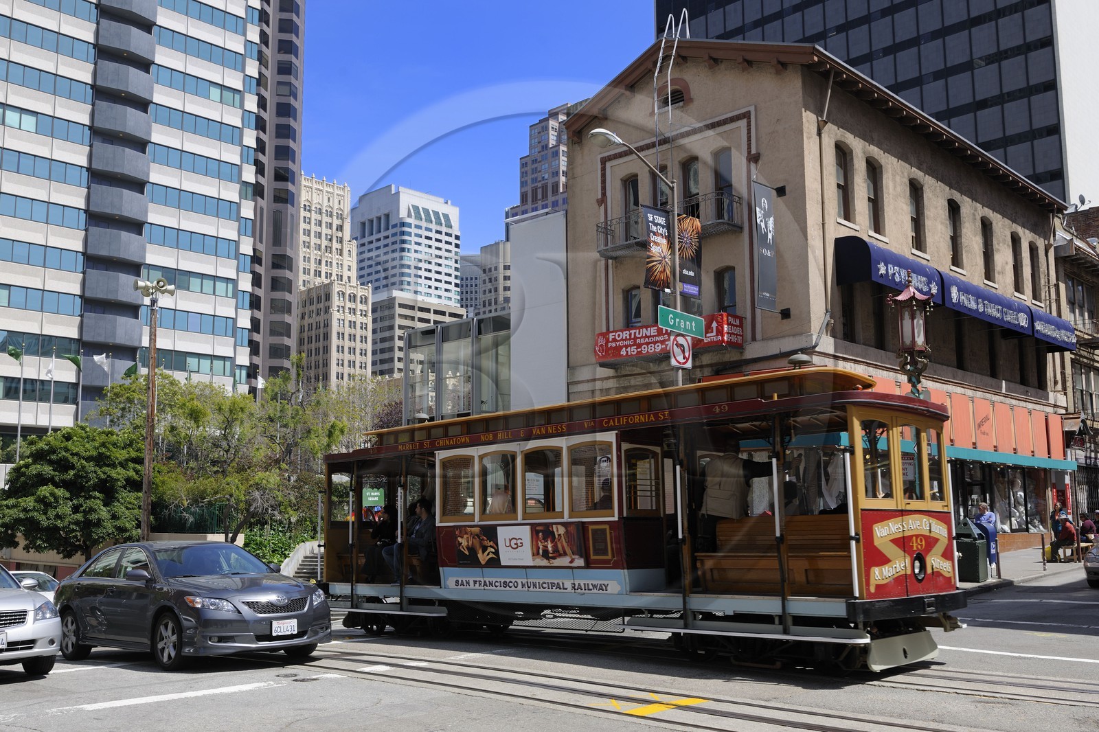 Etats-Unis, Californie, San Francisco, Cable car dans Pine Street