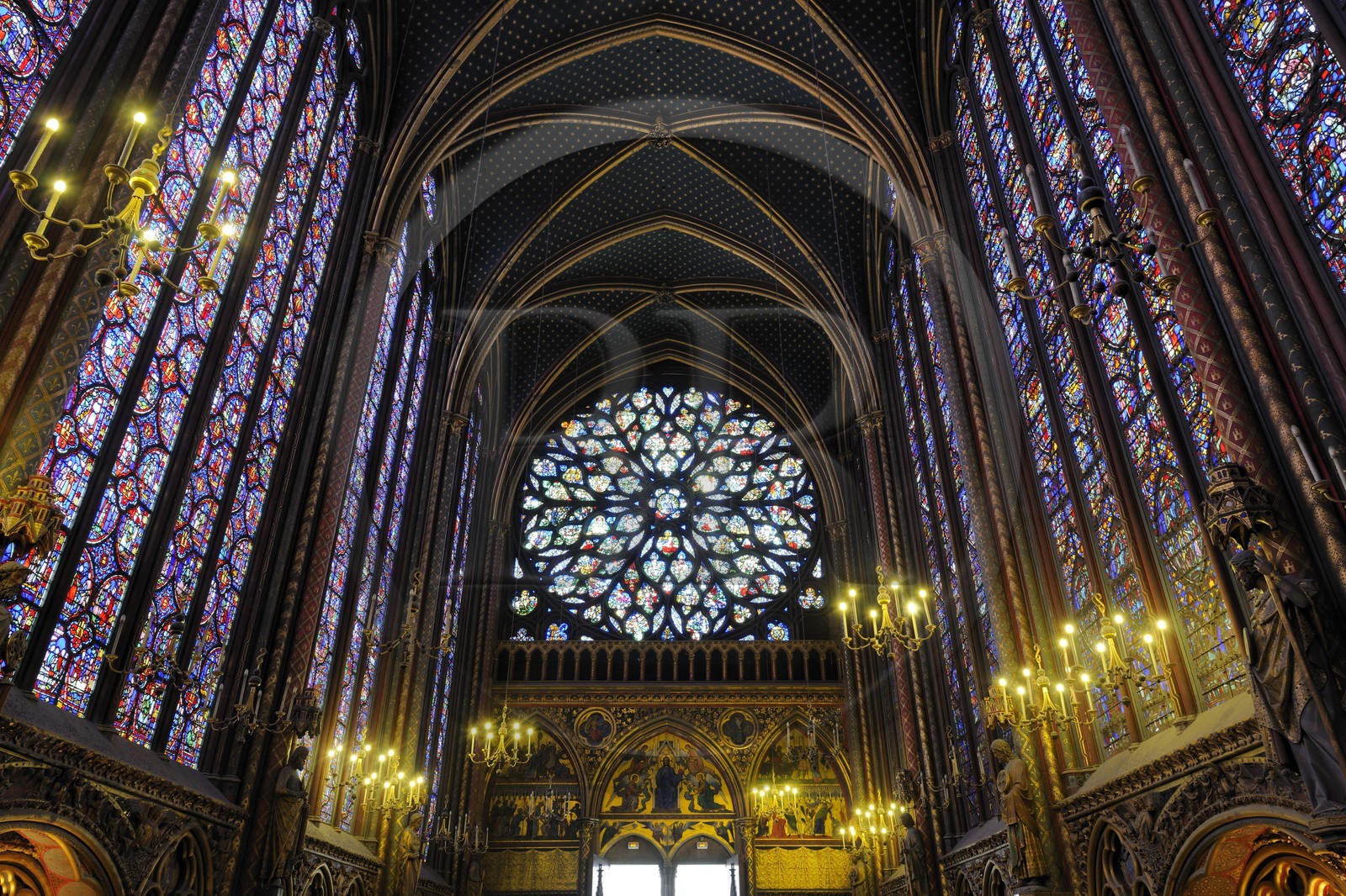 France, Paris (75), ile de la Cité, la Sainte Chapelle, les vitraux de la Chapelle Haute