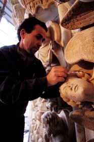 France, Paris (75), installation de systèmes électriques anti-pigeons sur les statues (société Sertep)