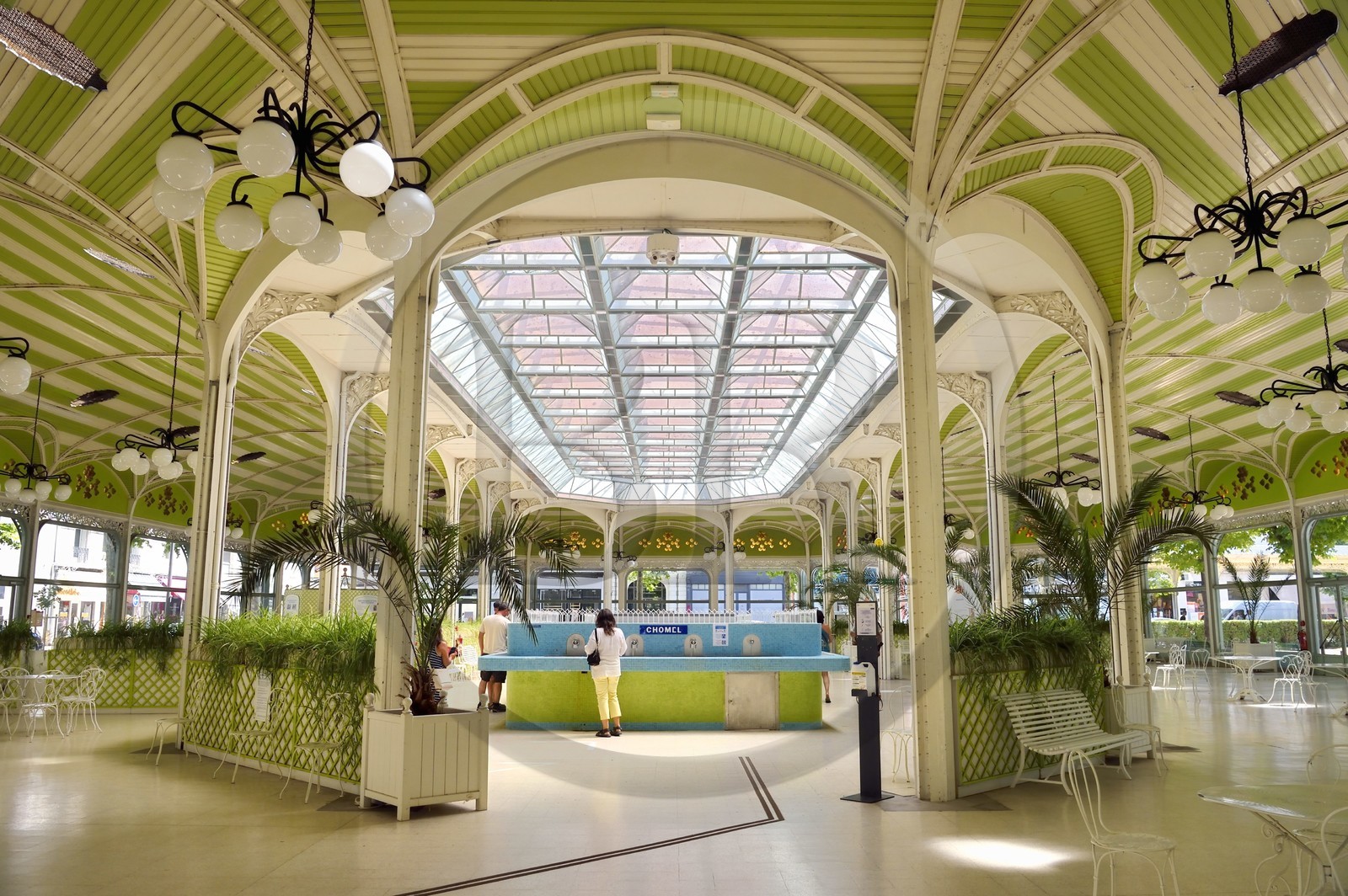 France, Allier (03), Vichy, Hall des Sources appelé aussi la Trinkalle regroupant les quatre sources d'État Grande Grille, Mesdames, Lucas et Chomel, avec une verrière art Déco de 1928