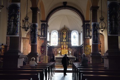 France, Bas-Rhin (67), Mont Saint-Odile, abbaye de Hohenbourg encore appelée couvent du Mont-Sainte-Odile, la basilique