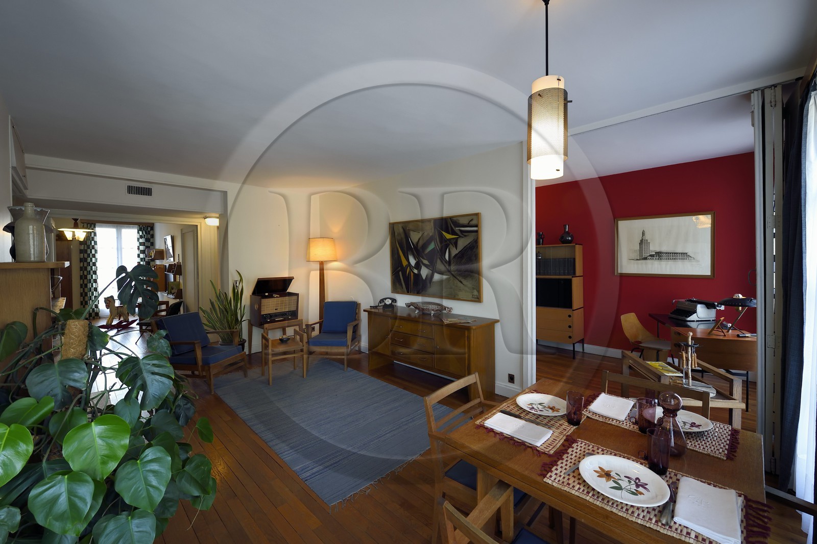 France, Seine Maritime, Le Havre, Downtown rebuilt by Auguste Perret listed as World Heritage by UNESCO, Maison du Patrimoine atelier Perret, appartement Perret, historic showflat of the post war period, furnished in a 1950's style