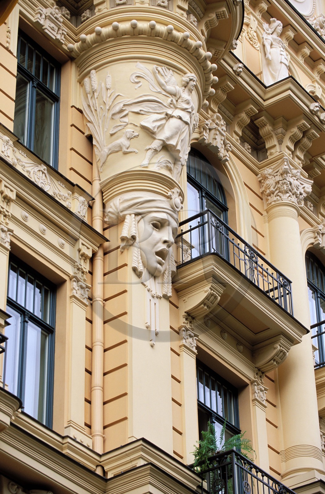 Latvia (Baltic States), Riga, Art Nouveau building on the corner of Alberta and Strelnieku streets