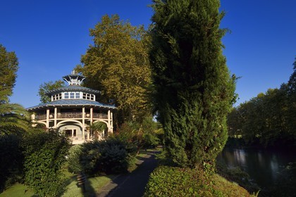 France, Pyrenees Atlantiques, Basque Country, Cambo les Bains, thermal spa next to the Nive river, restaurant