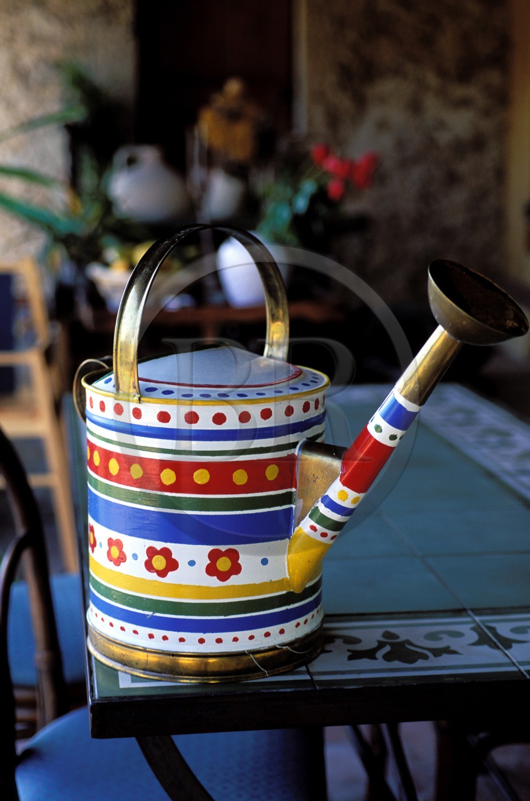 France, Var (83), Provence Verte, Saint-Maximin-la-Sainte-Baume, la maison d'hôtes Le Peyrourier, une campagne en Provence, arrosoir décoré