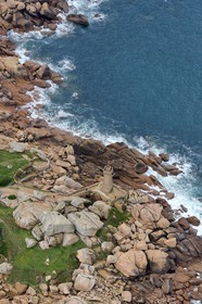 France, Côtes-d'Armor (22), Côte de Granit Rose, Perros-Guirec, Ploumanac'h, la pointe de Squewel et le phare de Mean Ruz (vue aérienne)