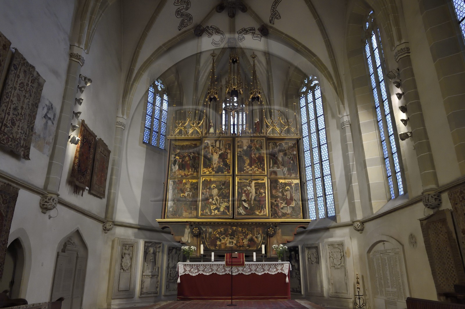 Romania, Transylvania, Medias, one of the seven saxon fortified cities, Sfanta Margareta fortified church, altarpiece