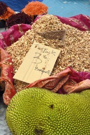 France, Ile de la Reunion, Saint-Pierre, le marché du samedi, Jacque, Ti Jack ou Ti Jaque issu du jacquier sur un étal