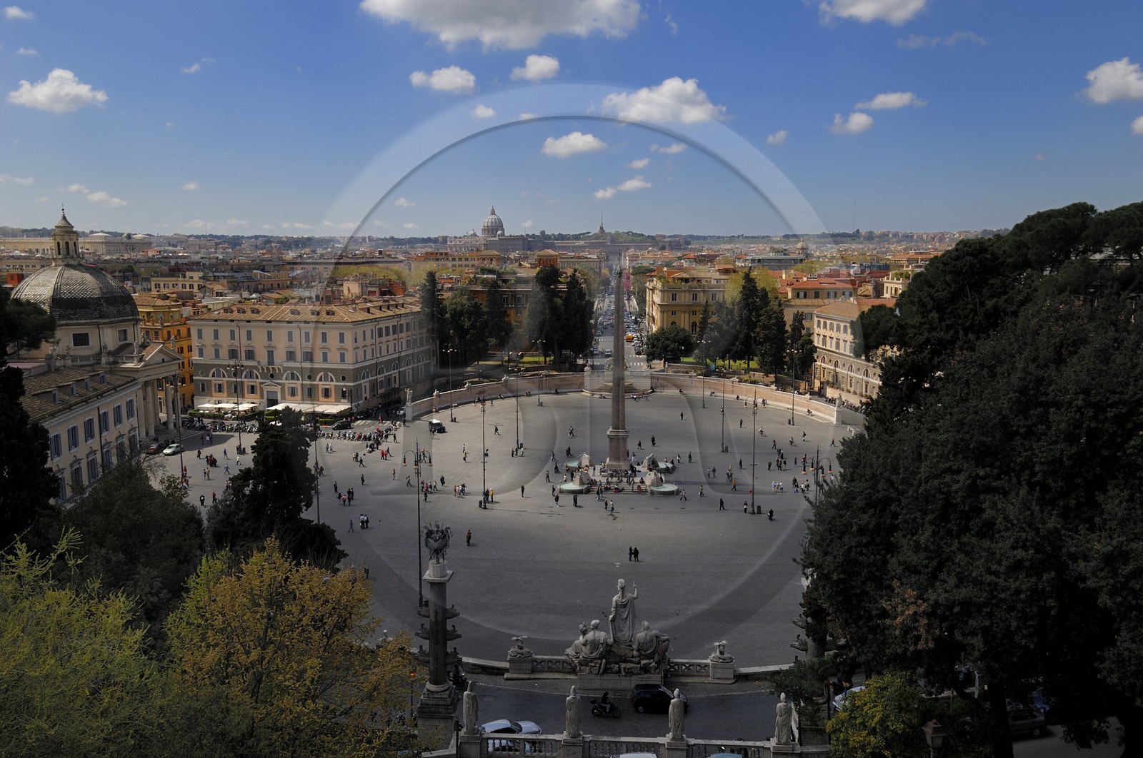Italy, Lazio, Rome, historical center listed as World Heritage by UNESCO, piazza del Popolo and St. Peter's Basilica in the background
