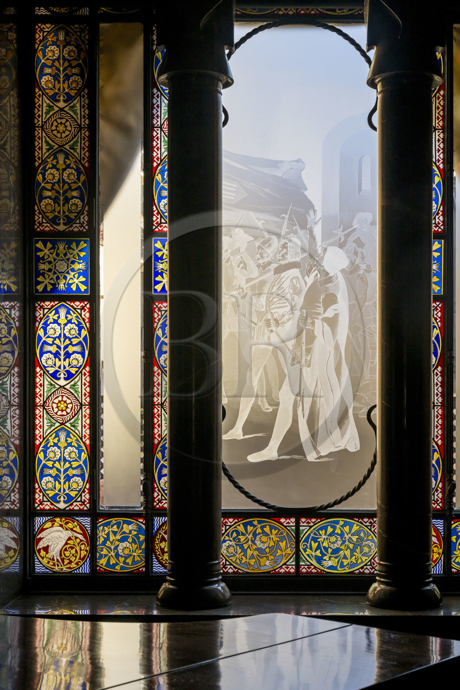 Espagne, Catalogne, Barcelone, le Palais Güell (Palau Güell) construit entre 1886 et 1891 et réalisé par l'architecte du modernisme catalan Antoni Gaudi, site classé au Patrimoine Mondial de l'UNESCO, salle des pas perdus