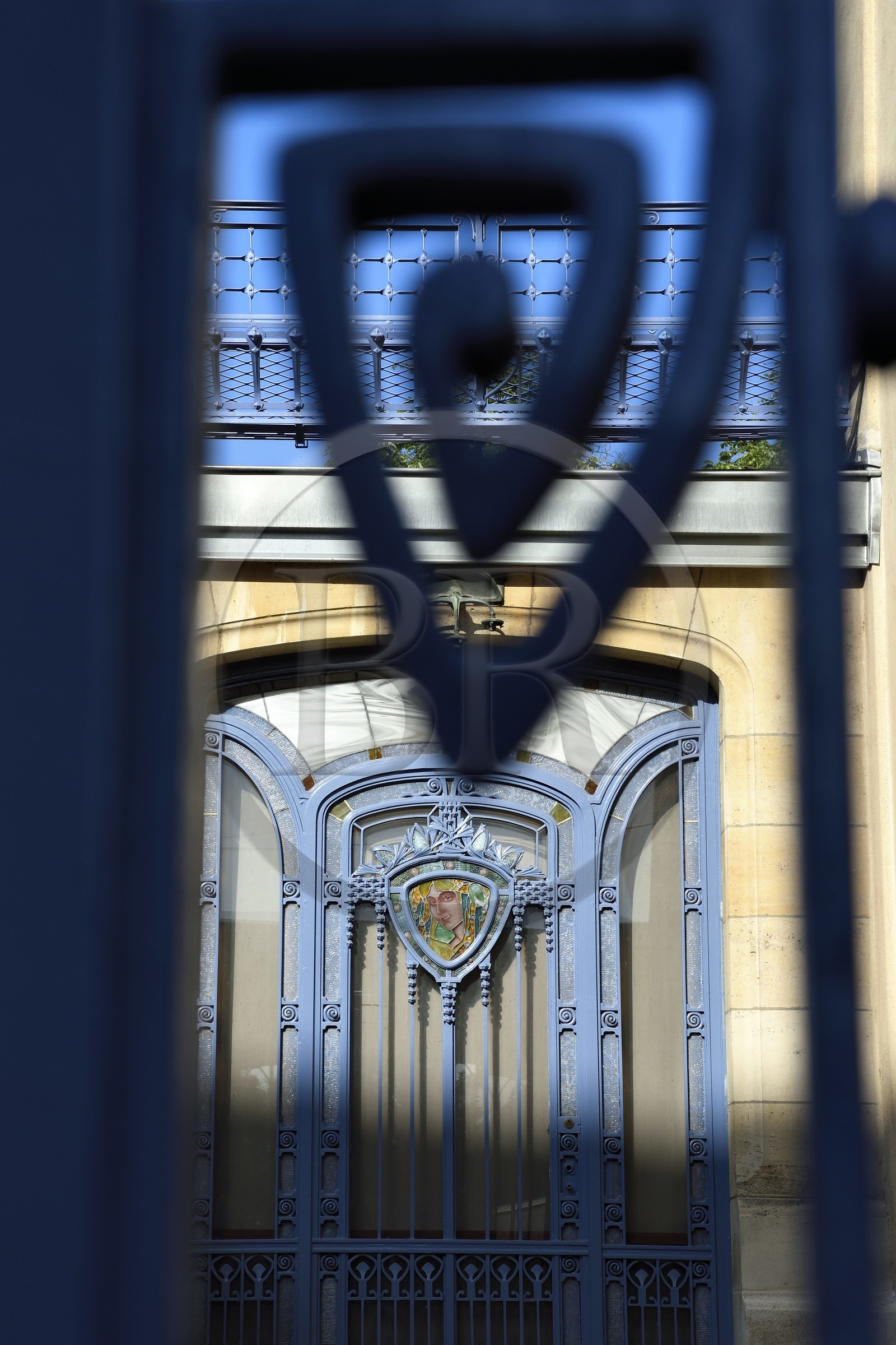 France, Meurthe-et-Moselle, Nancy, Ecole de Nancy Museum in the former estate of Eugene Corbin, stained glass window on the front door