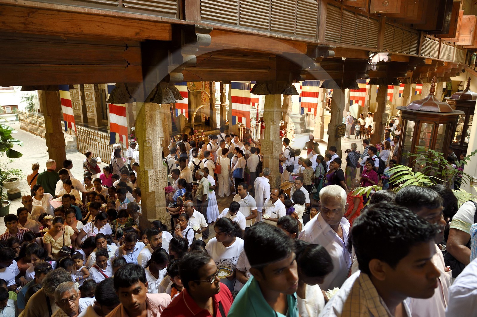Sri Lanka, center province, Kandy, Temple of the Buddha Tooth (Sri Dalada Maligawa), the crowd of pilgrims comes to see the dogoba containing the relic of the tooth