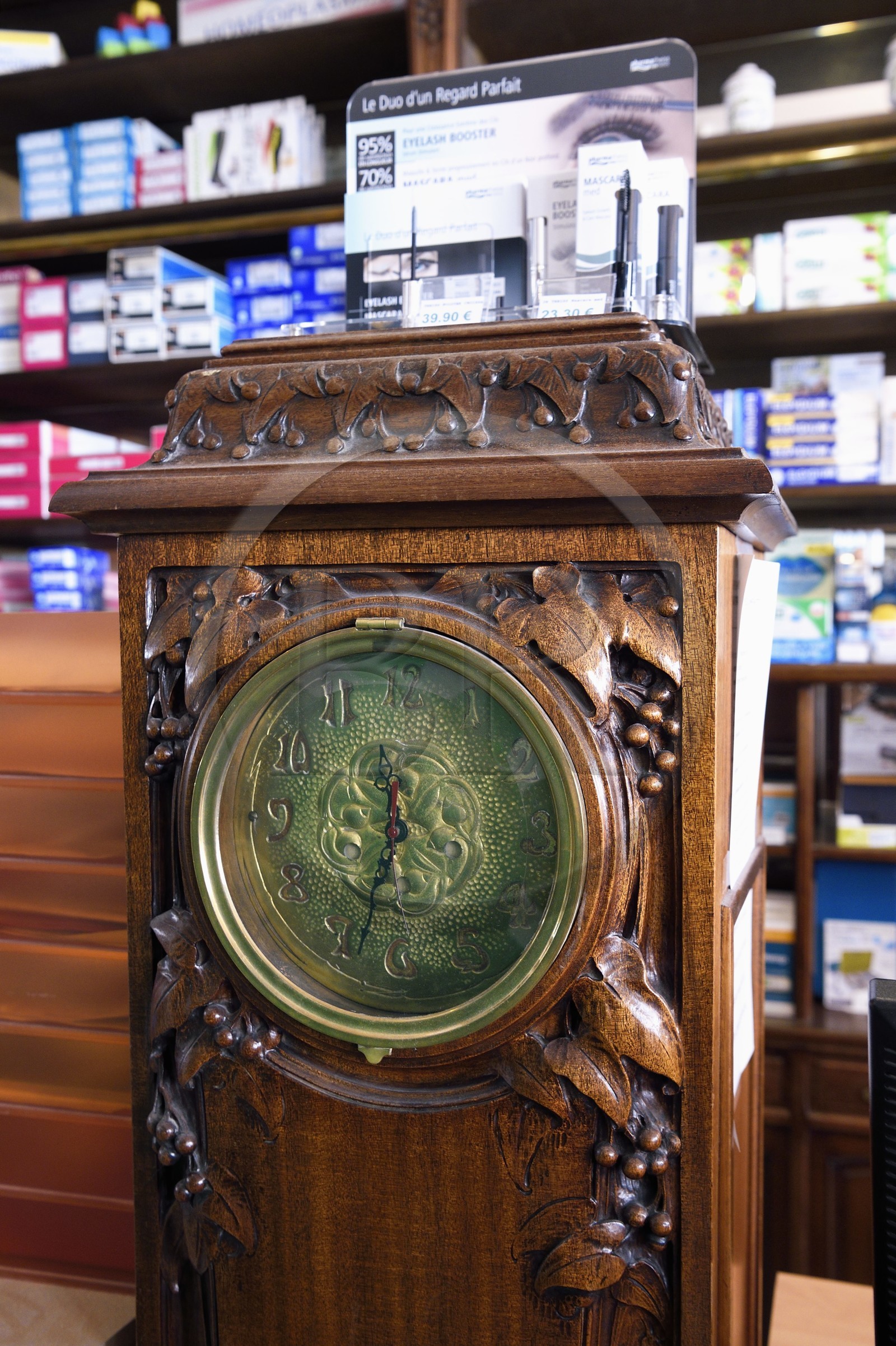 France, Meurthe-et-Moselle (54), Nancy, pharmacie du Ginkgo de style Art Nouveau, décoration intérieure par Louis Majorelle