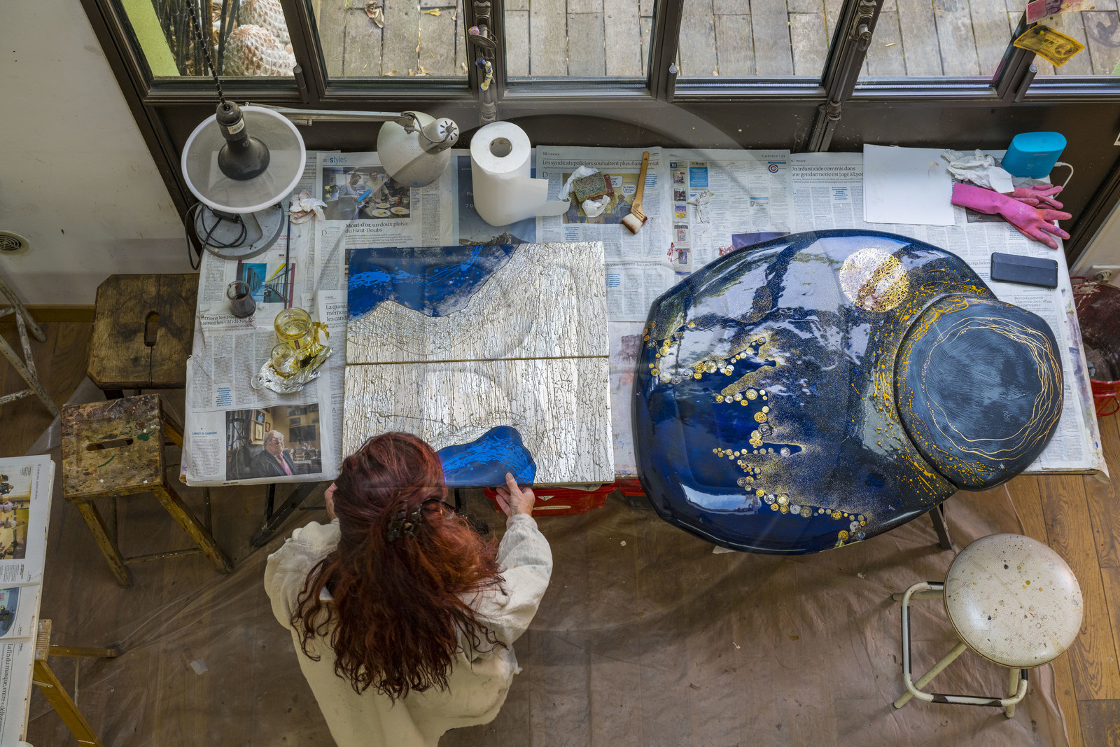France, Hauts-de-Seine, Colombes, the french artist and lacquerer Isabelle Emmerique in her studio