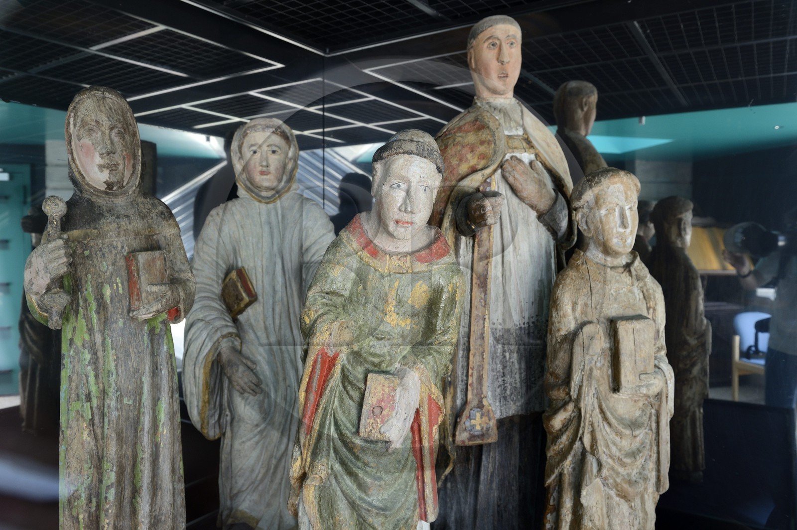 France, Finistere, Iroise Sea, Parc Naturel Regional d'Armorique (Armorica Regional Natural Park), Presqu'ile de Crozon, former abbey of Landevennec, Saint Guenole statues