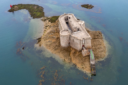 France, Finistère, Morlaix bay, Plouezoc'h, the Taureau castle built by Vauban in the 17th century (aerial view)