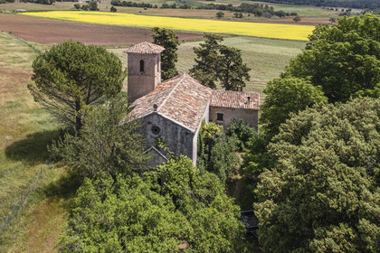 France, Var, Dracenie, Ampus, Notre Dame de Spéluque chapel (12th century) classified as a private Historic Monument property (aerial view)