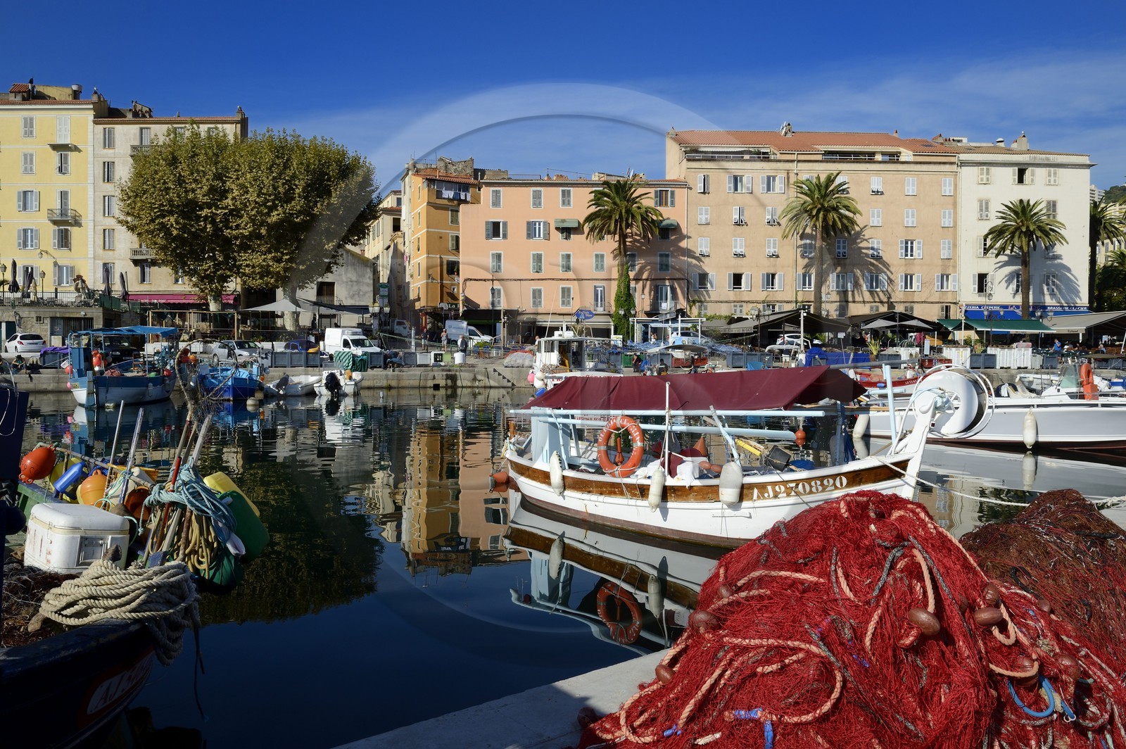 France, Corse du Sud, Ajaccio,  the Tino Rossi fishing harbour and the quai Napoleon