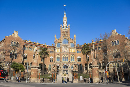 Spain, Catalonia, Barcelona, El Guinardo district, former Hospital de la Santa Creu i de Sant Pau listed as UNESCO World Heritage, modernist style by architect Domenech i Montaner, today a museum and a cultural center, administration building