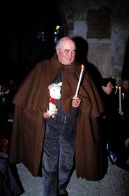 France, Bouches du Rhone, Les Baux de Provence village, labelled Les Plus Beaux Villages de France (The Most Beautiful Villages of France), Christmas celebrations, shepherd at the midnight mass