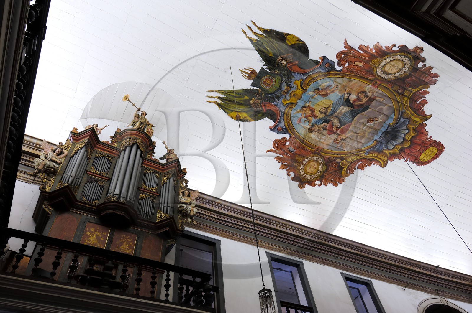Brazil, Minas Gerais state, Mariana, catedral de Nossa Senhora da Assunçao, Our Lady of Assumption cathedral, painted ceiling and organ of the master Arp Schnitger of Hamburg from 1701 (Gold Route, Estrada Real)