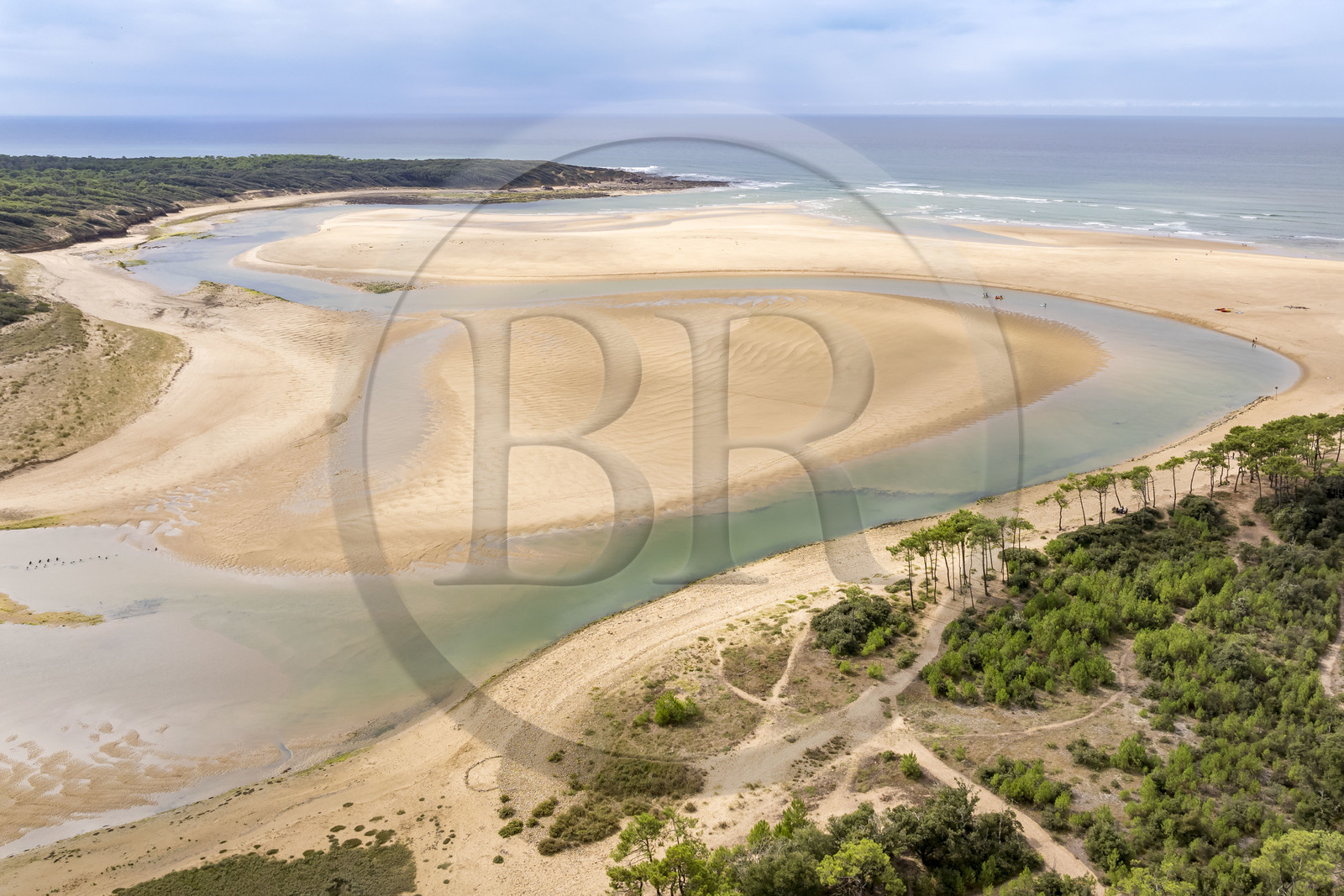 France, Vendée (85), Talmont Saint Hilaire, la Pointe du Payré, the mouth of the Payré river and the Veillon beach in the background (aerial view)