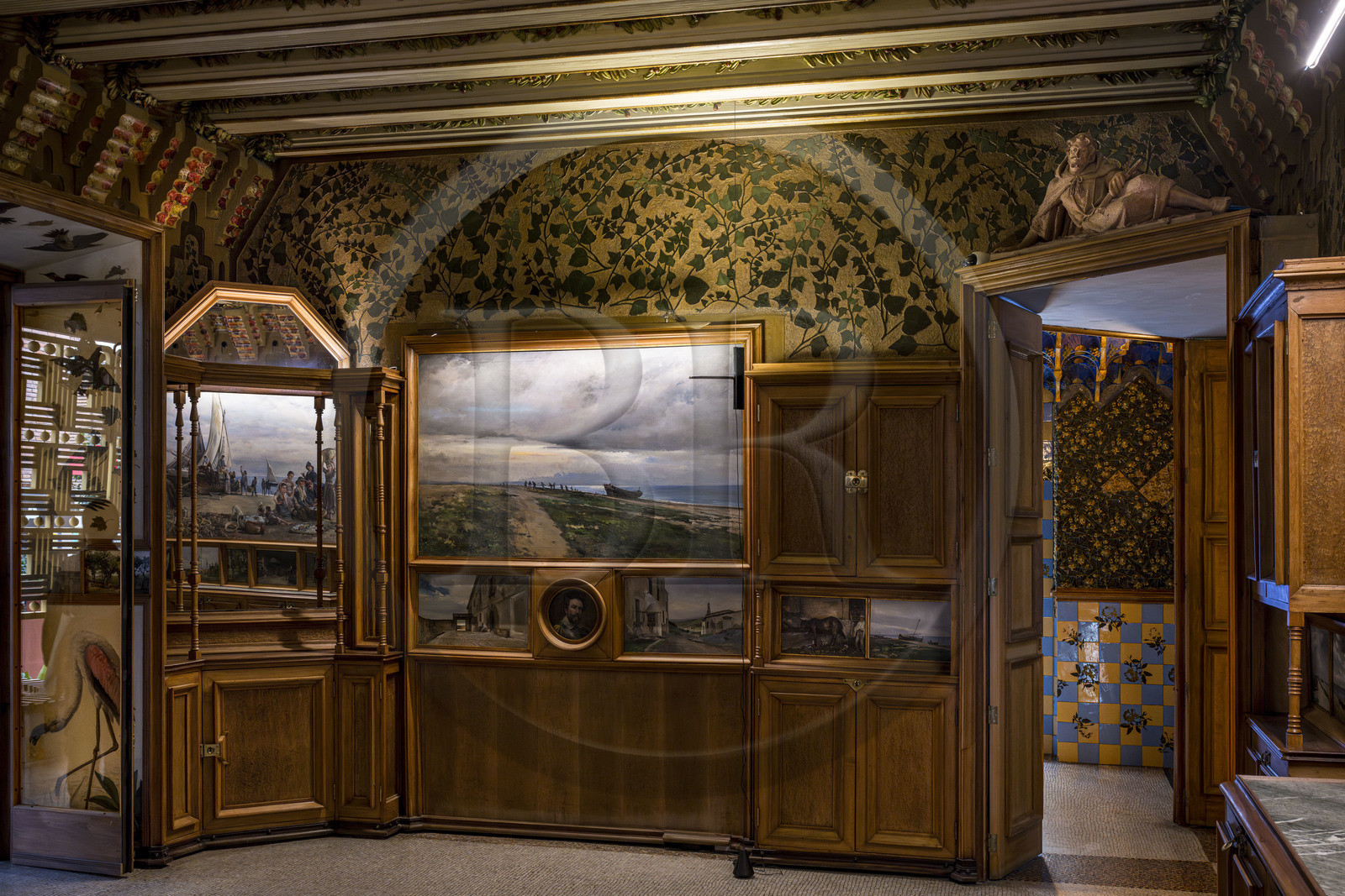 Espagne, Catalogne, Barcelone, Casa Vicens (1883 - 1885) de l'architecte du modernisme catalan Antoni Gaudi, site classé au Patrimoine Mondial de l'UNESCO, salle à manger