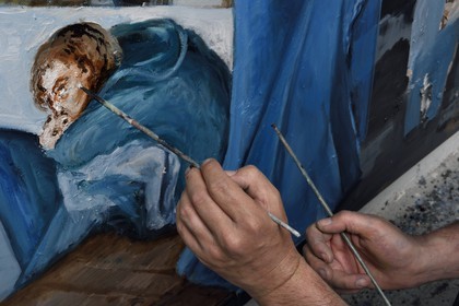 France, Val-de-Marne (94), Yvry-sur-Seine, Atelier de Fred Kleinberg, travail pour l'exposition Odyssée