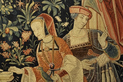 France, Paris, Musee du Moyen-Age (Middle Ages Museum), the former Hotel de Cluny,  tapestry of the beginning of 16th century, couple in love