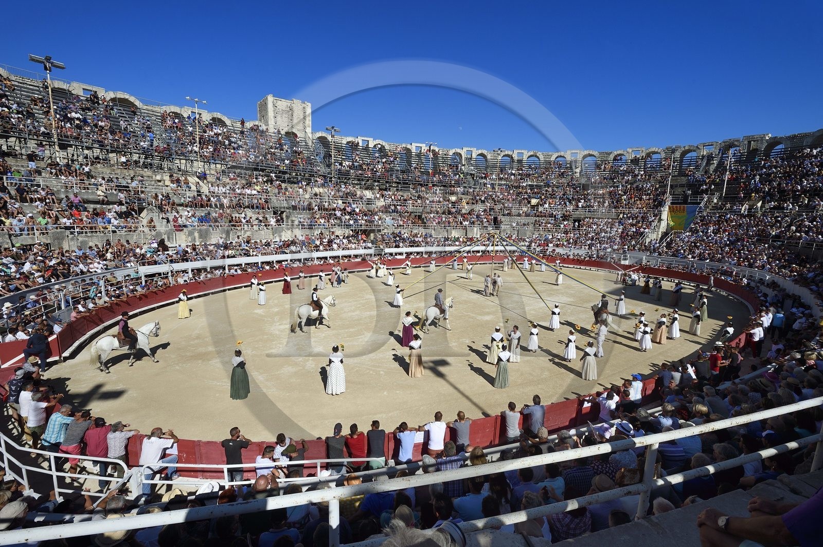 France, Bouches du Rhone, Arles, the Arenas, Roman Amphitheatre 80-90 AD, Historical monument, listed as World Heritage by UNESCO, show before the course camarguaise of the Cocarde d'Or