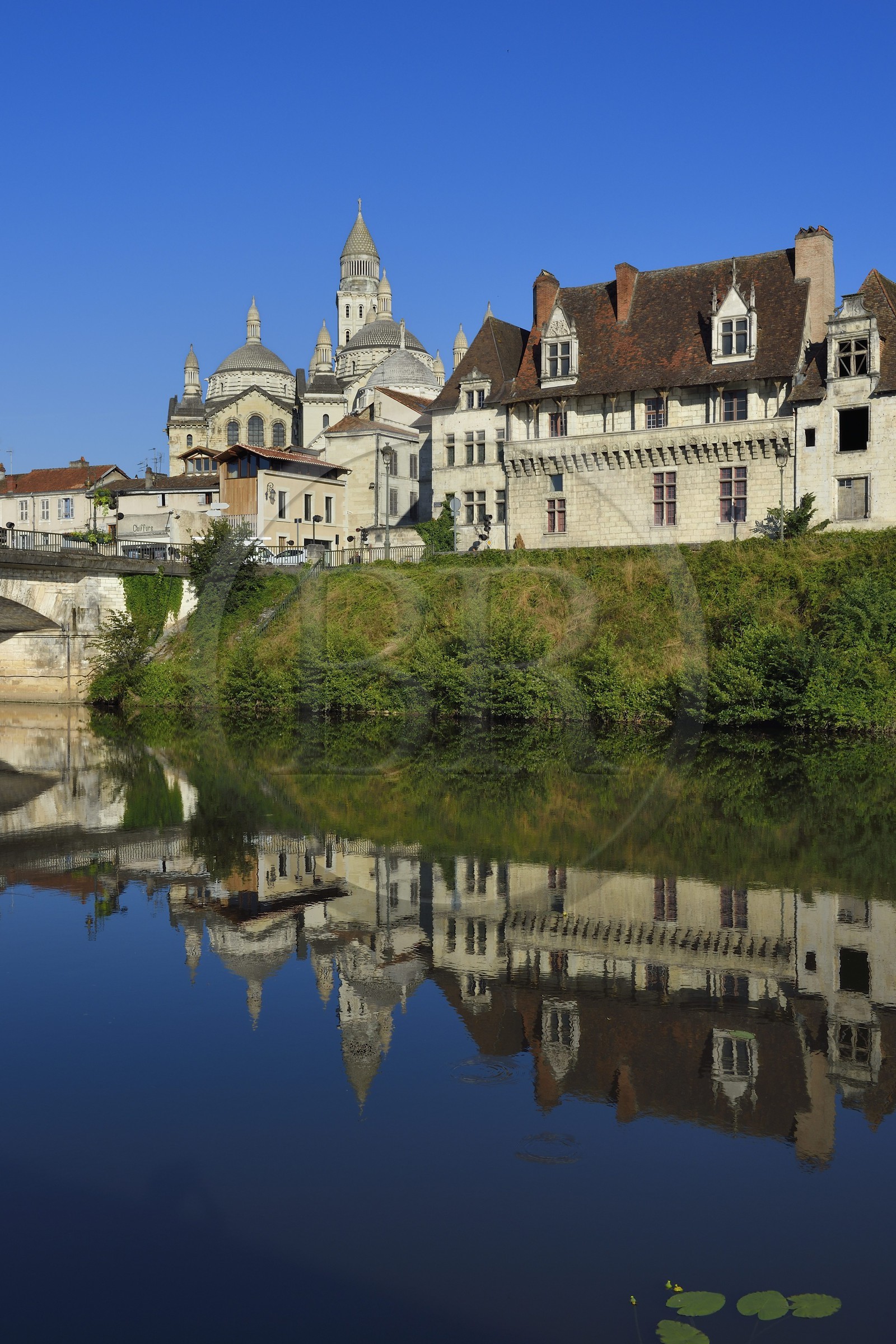 France, Dordogne, White Perigord, Perigueux, Saint Front Cathedral, stop on Route of Santiago de Compostela listed as World Heritage by UNESCO, and the house of the Consuls (Cayla house) of the 15th century on the banks of the Isle river