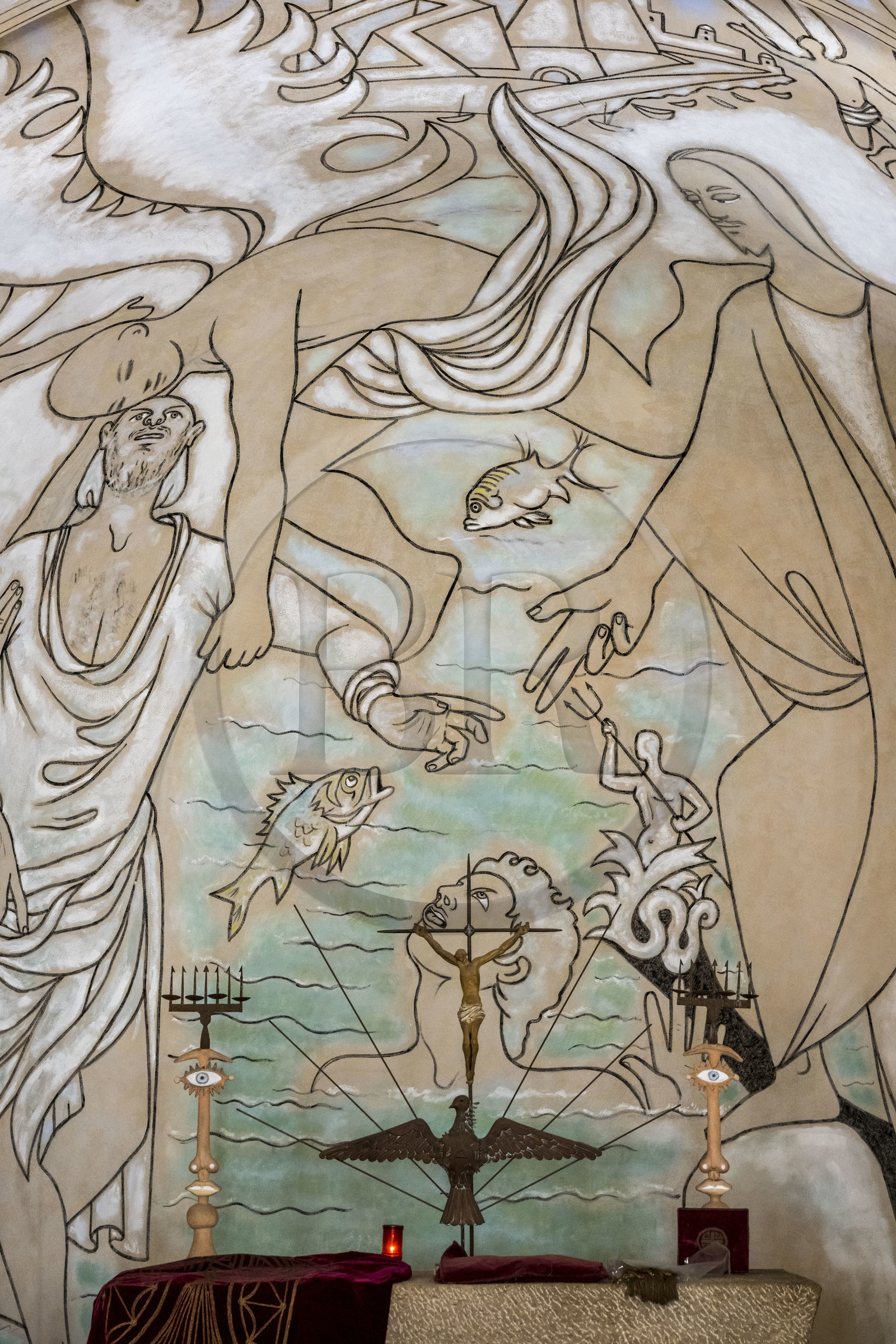 France, Alpes-Maritimes (06), Villefranche-sur-Mer, la chapelle Saint-Pierre propriété de la prud’homie des pêcheurs et décorée par Jean Cocteau