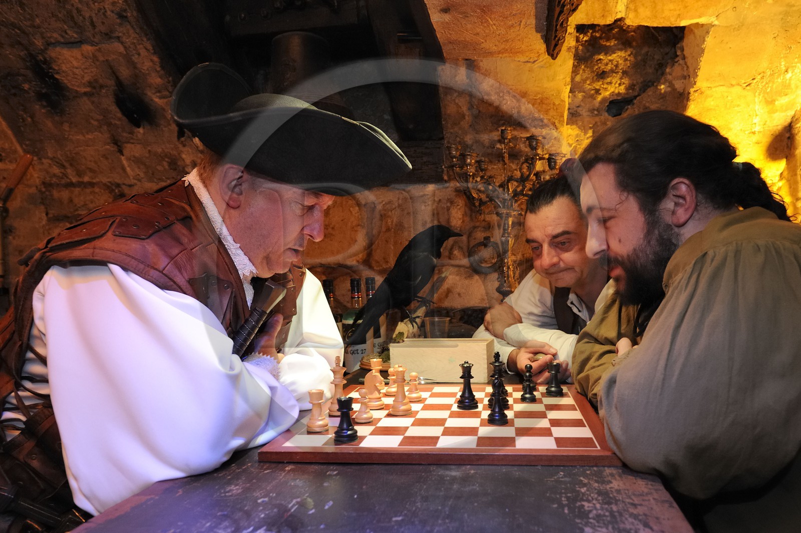 France, Paris, the Saint-Sabin cellars, medieval tavern, chess players