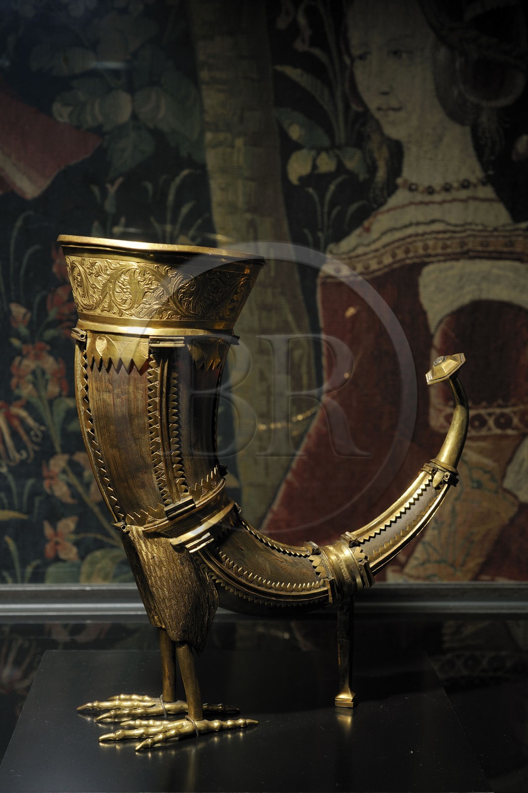 France, Paris, Musee du Moyen-Age (Middle Ages Museum), the former Hotel de Cluny, Horn to drink in the shape of griffin, of the beginning of 16th century