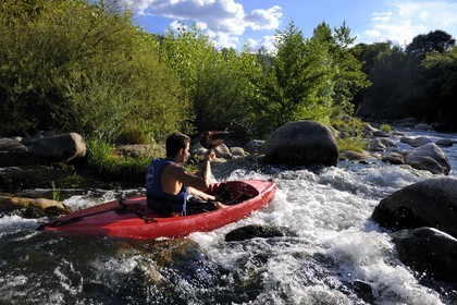 France, Herault, Orb valley, kayaking the river Orb at the moulin de Travassac next to Mons la Trivalle