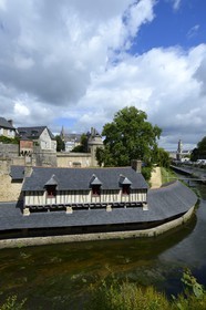 France, Morbihan, Gulf of Morbihan (Golfe du Morbihan), Vannes, the wash-house on the banks of the Sene river and the Saint Patern church in the background