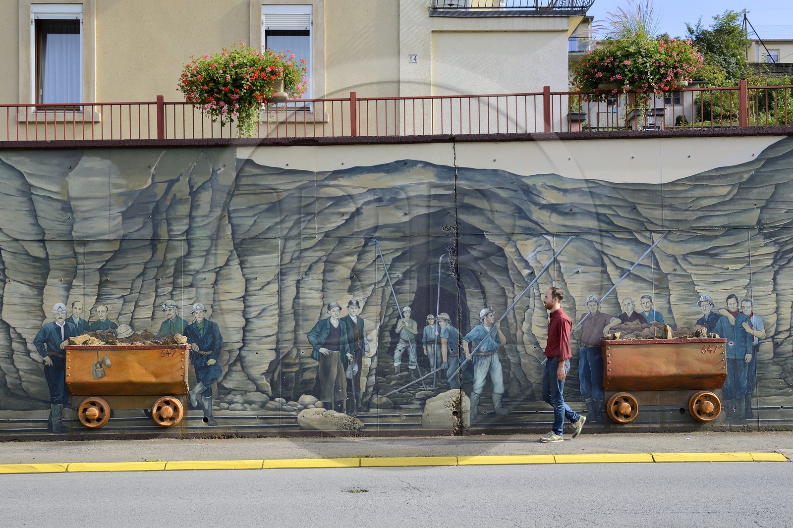 France, Moselle (57), Vallée de la Fensch, Algrange , fresque des Quatre Mines dédiée aux mineurs de fer de l'artiste Greg Gawra