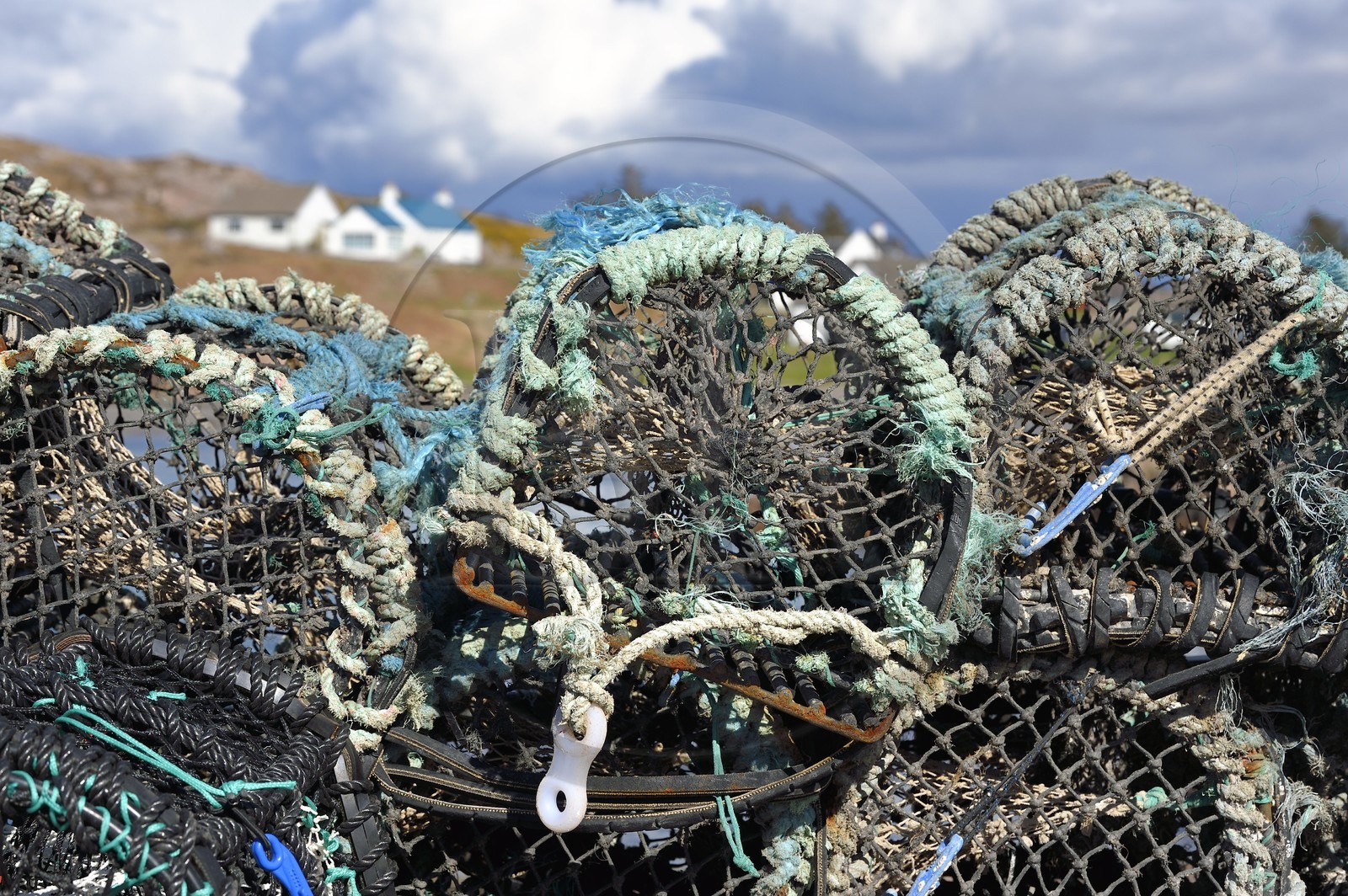United Kingdom, Scotland, Highland, Inner Hebrides, the Ross of Mull in the extreme southwest of the Isle of Mull, crustacean locker on Fionnphort Pier