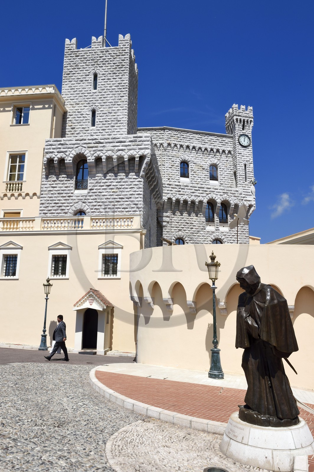 Principality of Monaco, Monaco, the royal palace on the Rock, statue in honor of François Grimaldi disguised as a monk and founder of the dynasty which still bears his name