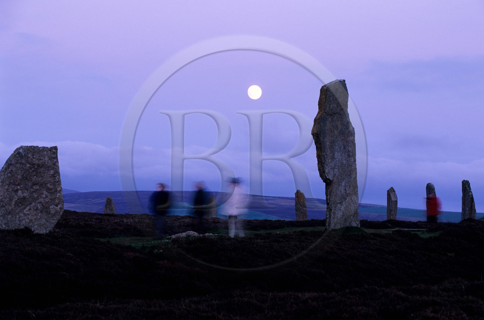 United Kingdom, Scotland, Orkney Islands, Mainland, beside the Loch of Stenness, standing stones from the Ring of Brogar, listed as World Heritage by UNESCO