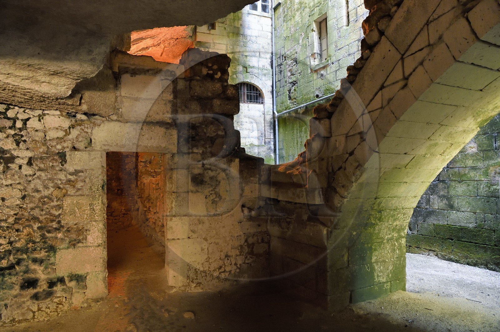 France, Dordogne, Brantome, Saint Pierre benedictine abbey, remains of the first monastery built in the caves at the foot of the cliff