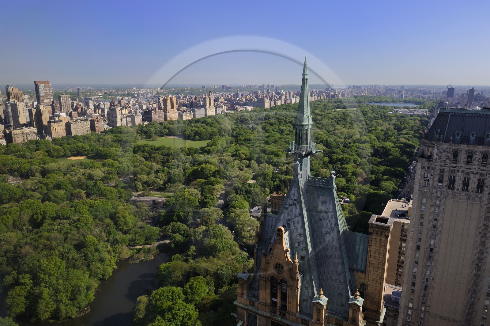United States, New York, Manhattan, Central Park seen from the southeast corner and the Sherry-Netherland Building in the foreground