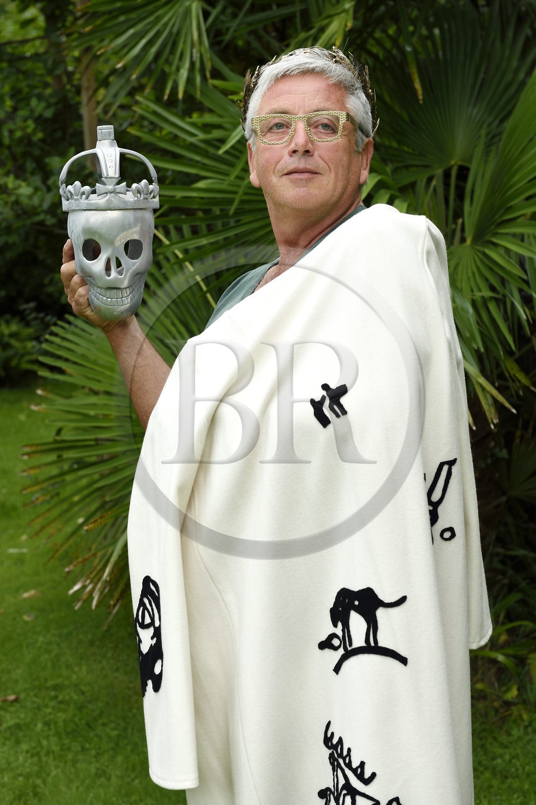 France, Finistere, Lannilis, Prat Ar Coum, the artist Loic Madec in his garden