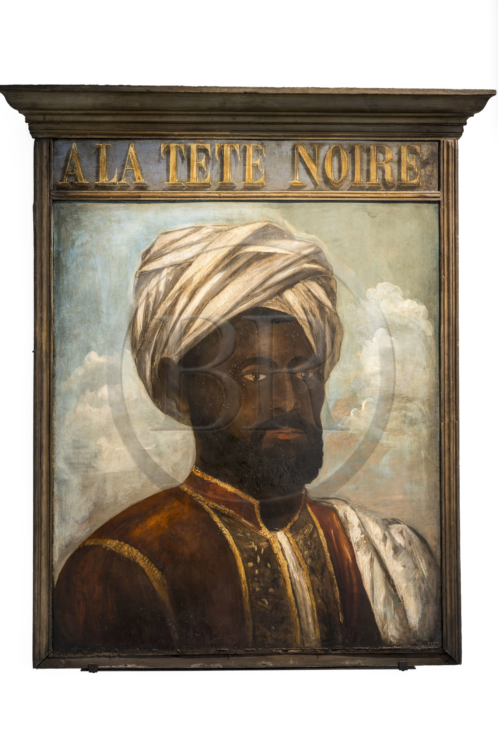 France, Paris, Marais district, Carnavalet Museum, Paris sign room, The Black Head, furniture merchant's sign formerly on rue du Faubourg Saint-Antoine (early 19th century)