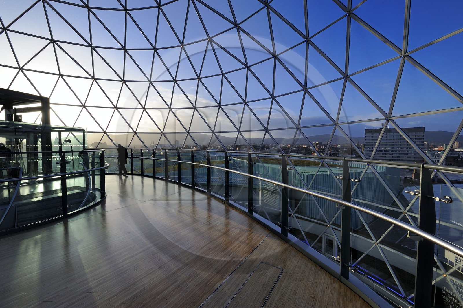 United Kingdom, Northern Ireland, Belfast, the Victoria Square commercial center glass dome measuring 35m in diameter gives a large view over the city
